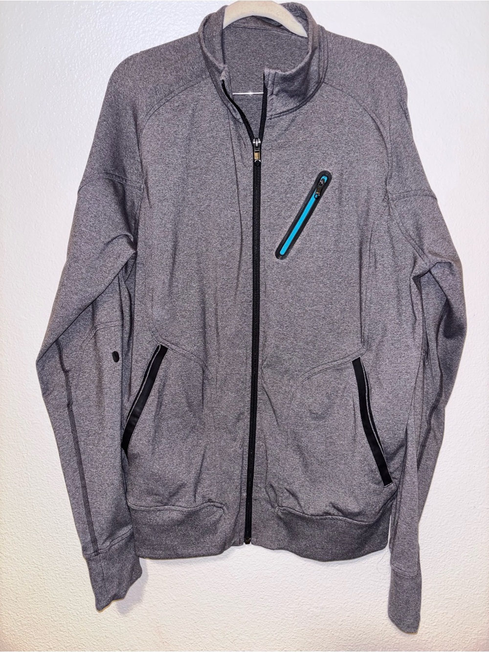 Lululemon Mens Trainer Soot Gray & Blue Full Zip Stretch Track Jacket Sz L - Picture 2 of 3